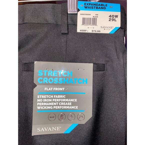 Mens Dress Pants by Savane Straight Fit Stretch Flat Front 40x29 NWT - Picture 3 of 6